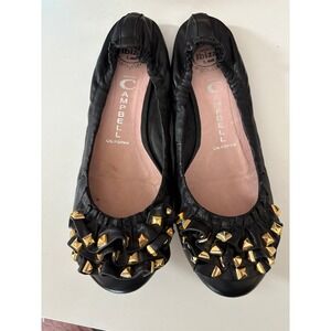 Jeffrey Campbell Studded Ibiza Last Ballet Flats Black Leather Ruffle Size 8